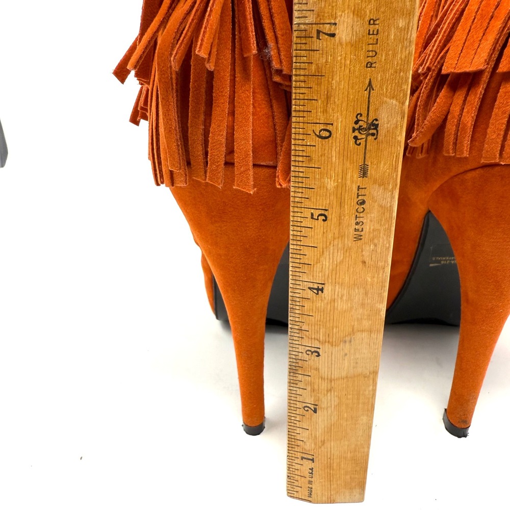 Delicacy Orange Faux Suede Fringe Stiletto Heel Ankle Boots Women's‎ Size 7 - Picture 9 of 12